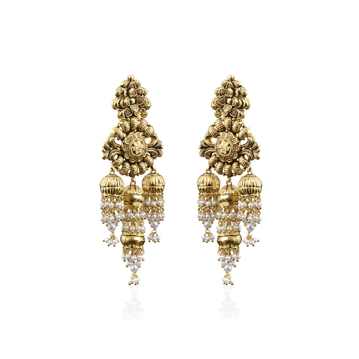 Temple Carvings Miniature Gold Earrings
