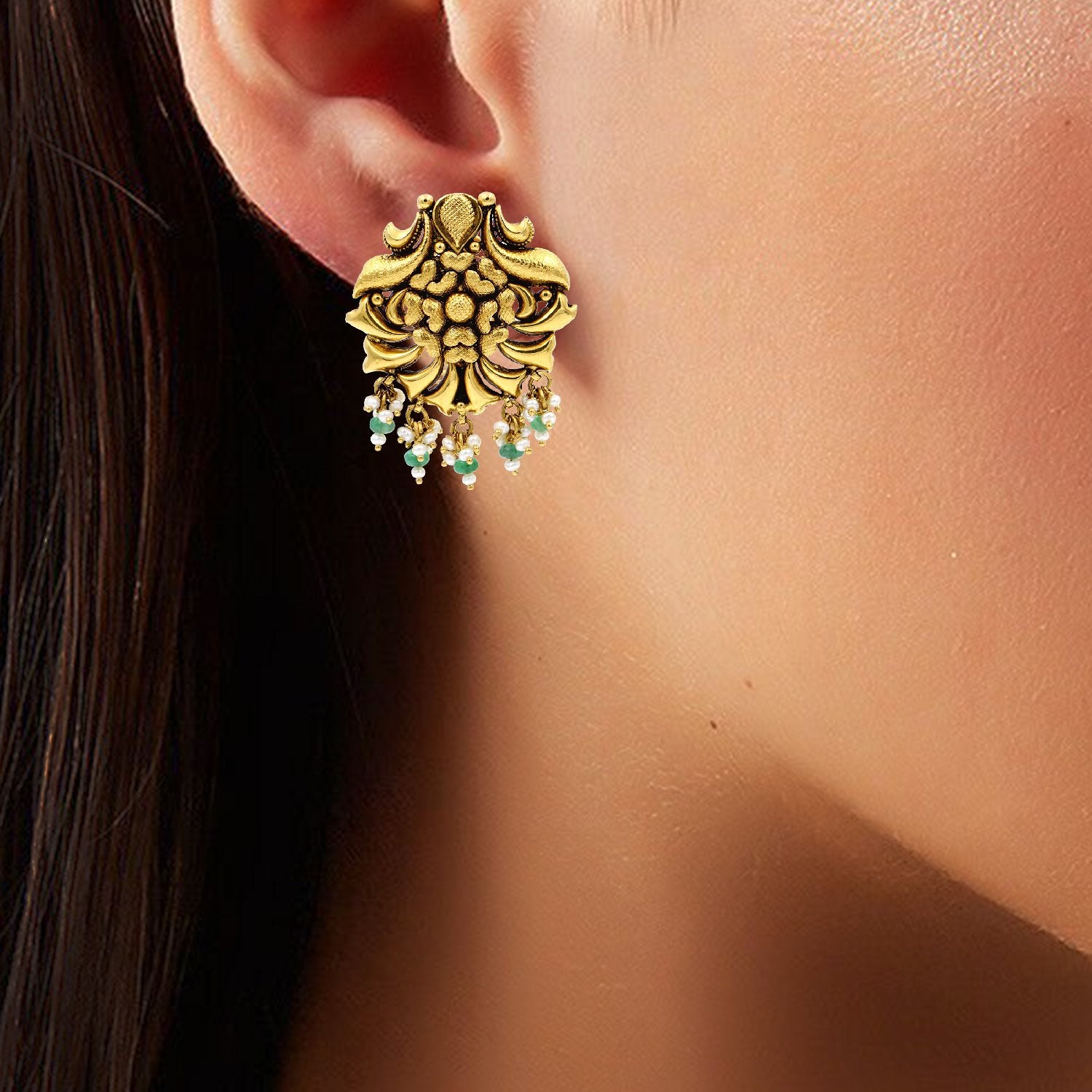 Floral Motif Gold Earrings
