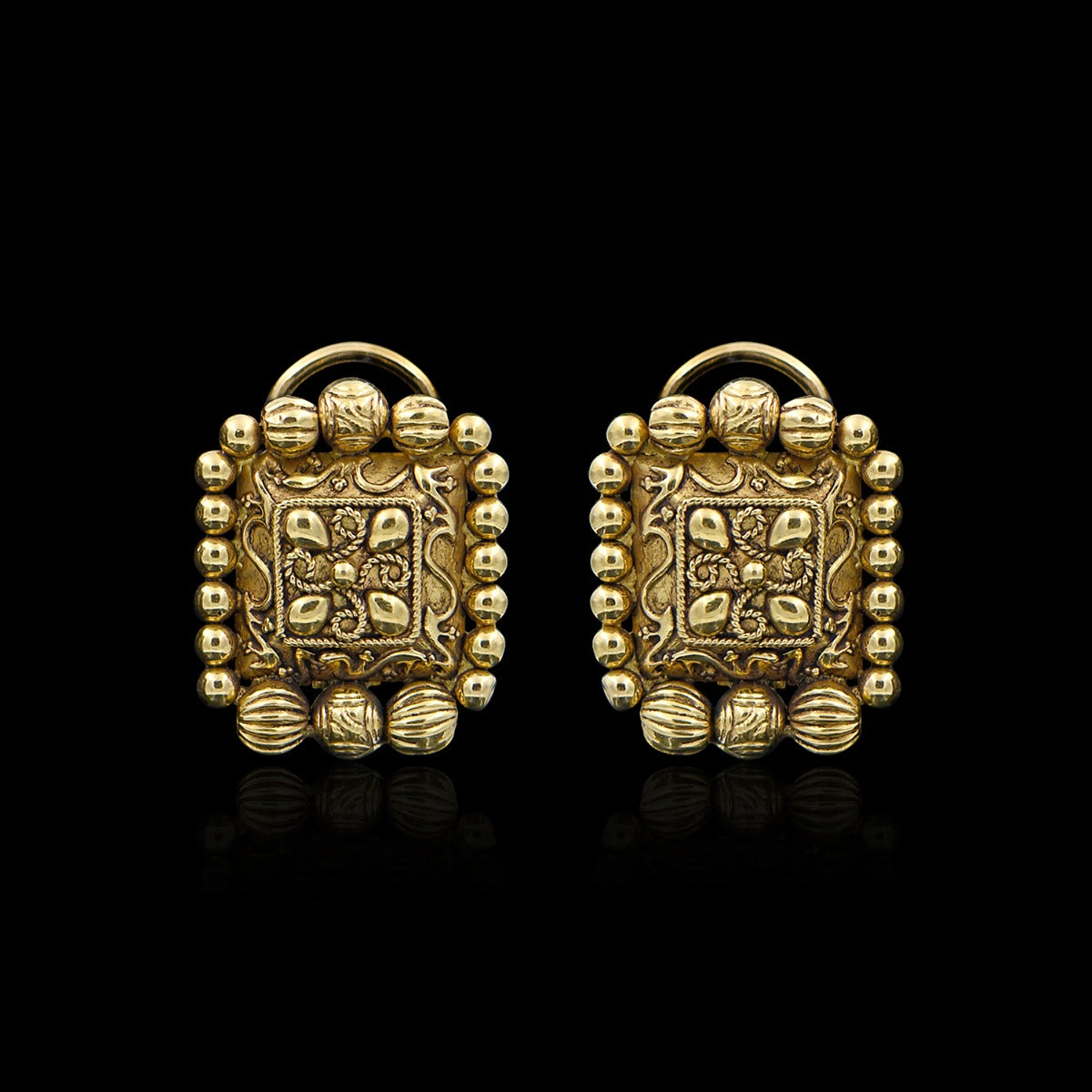 Square Beaded Gold Earrings