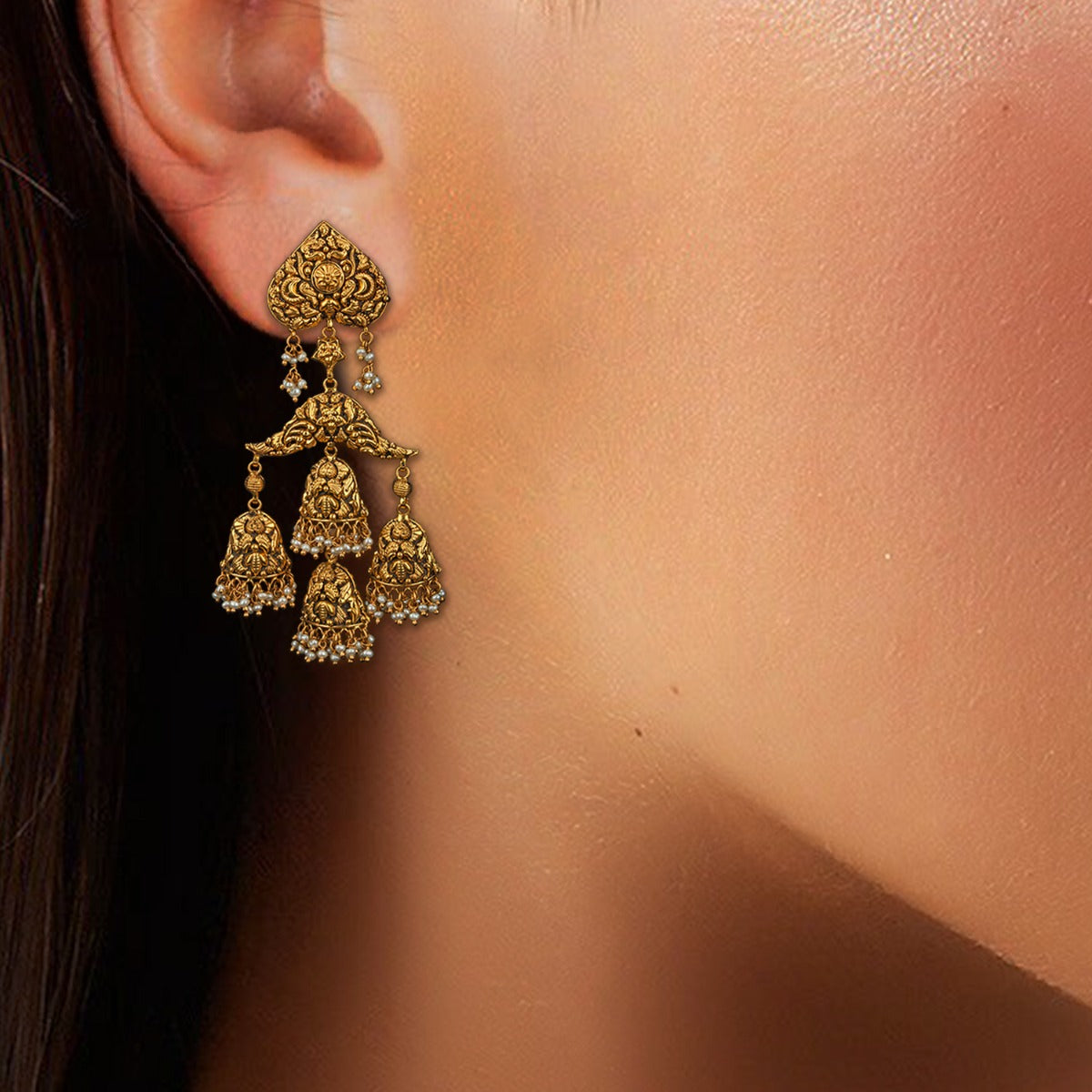 Temple Chain Gold Earrings