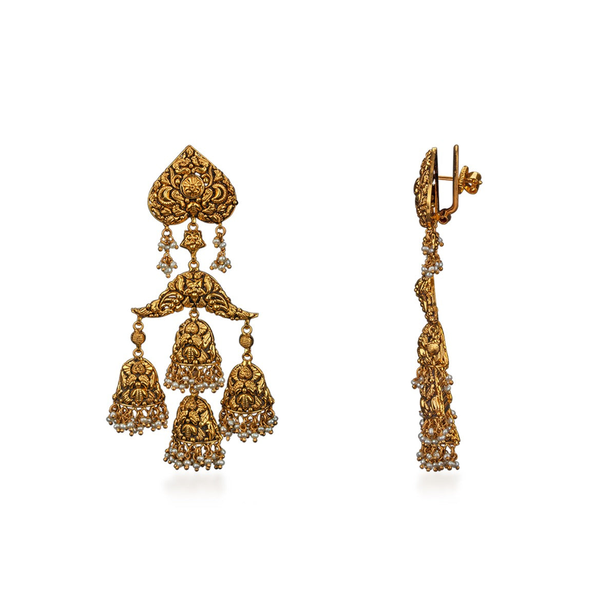 Temple Chain Gold Earrings