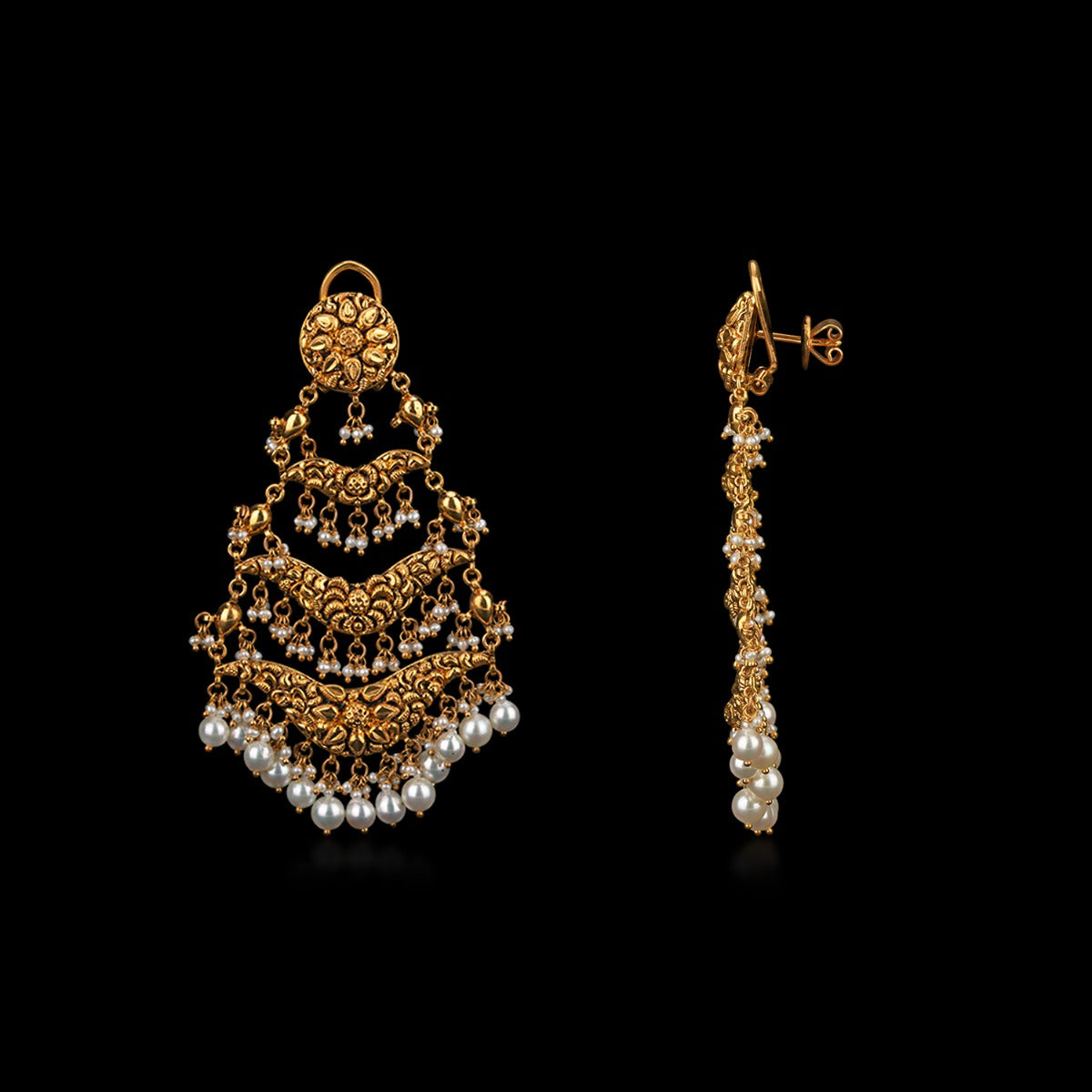 Traditional White Bead Gold Earrings