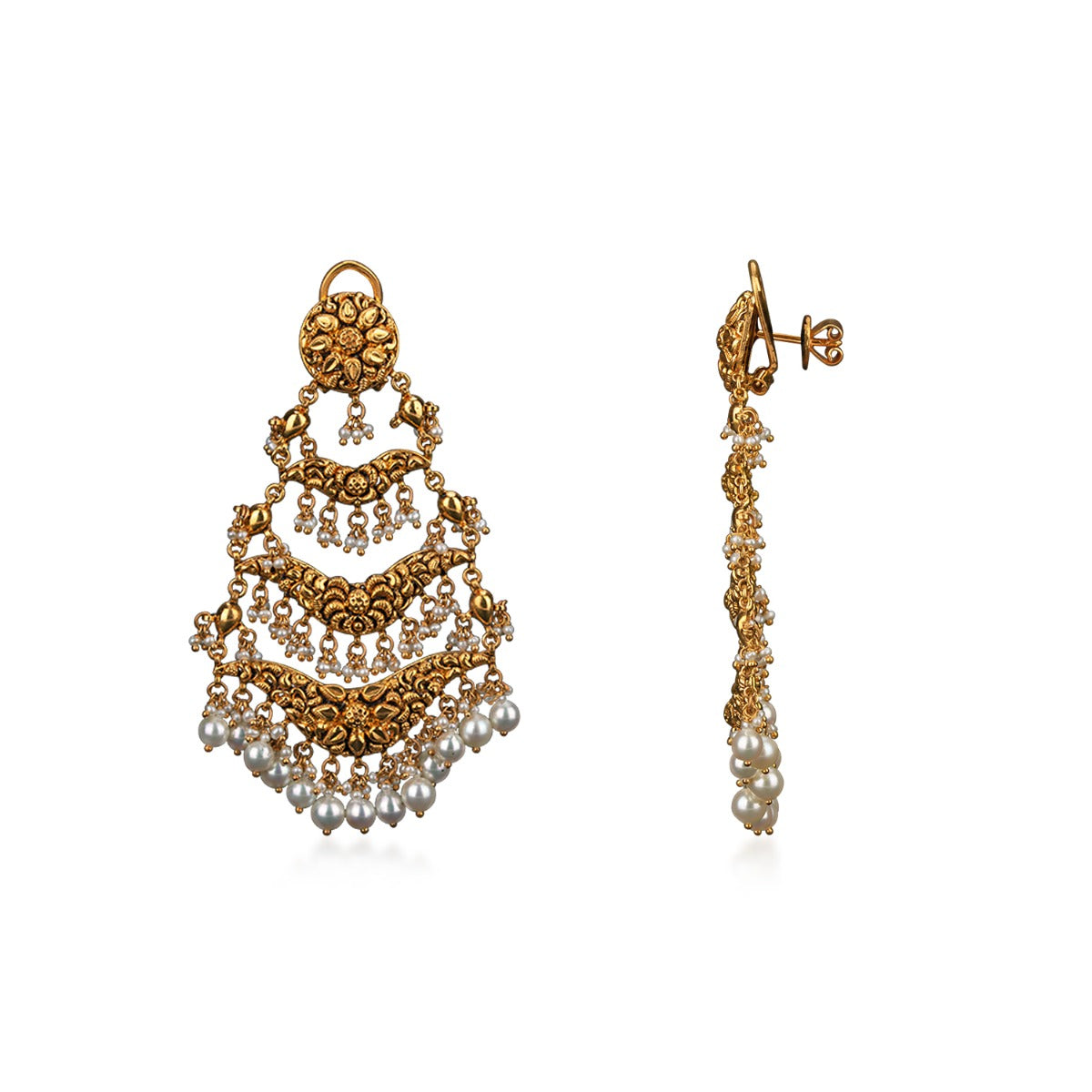 Traditional White Bead Gold Earrings