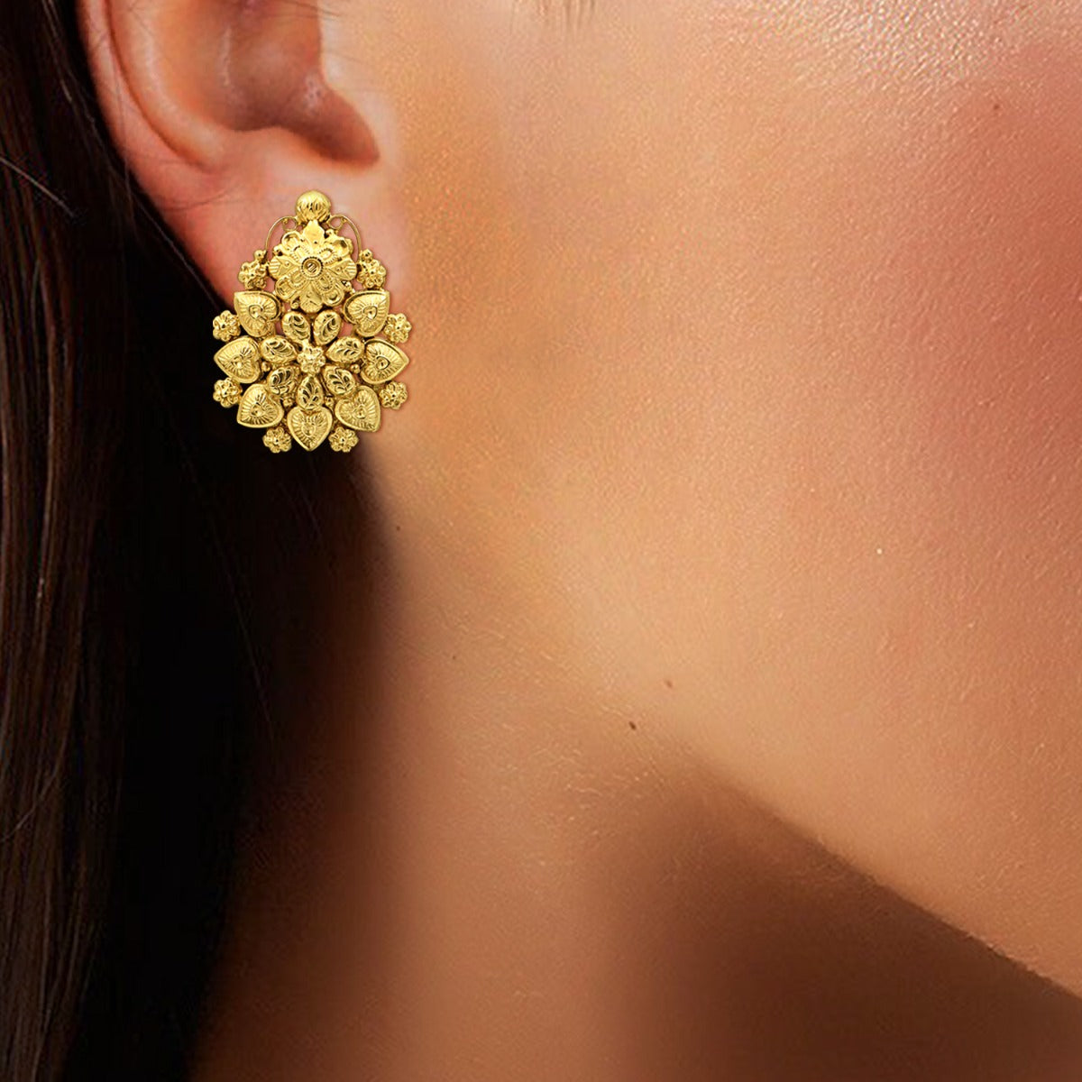 Milgrain Flower Gold Earrings
