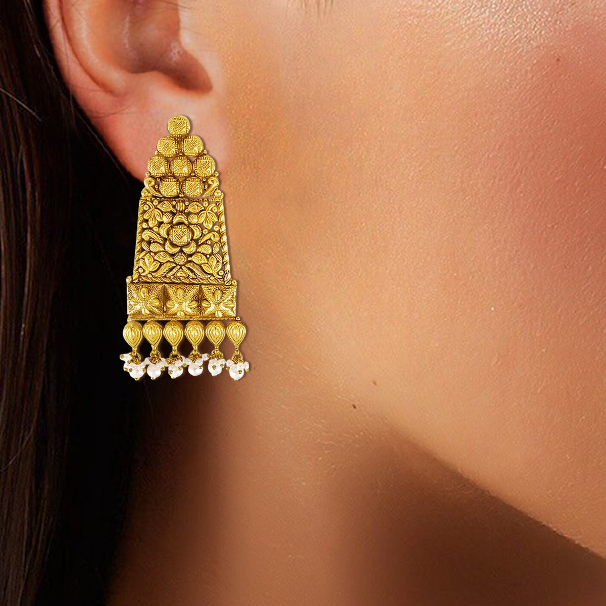 Temple Inner Dome Gold Earrings