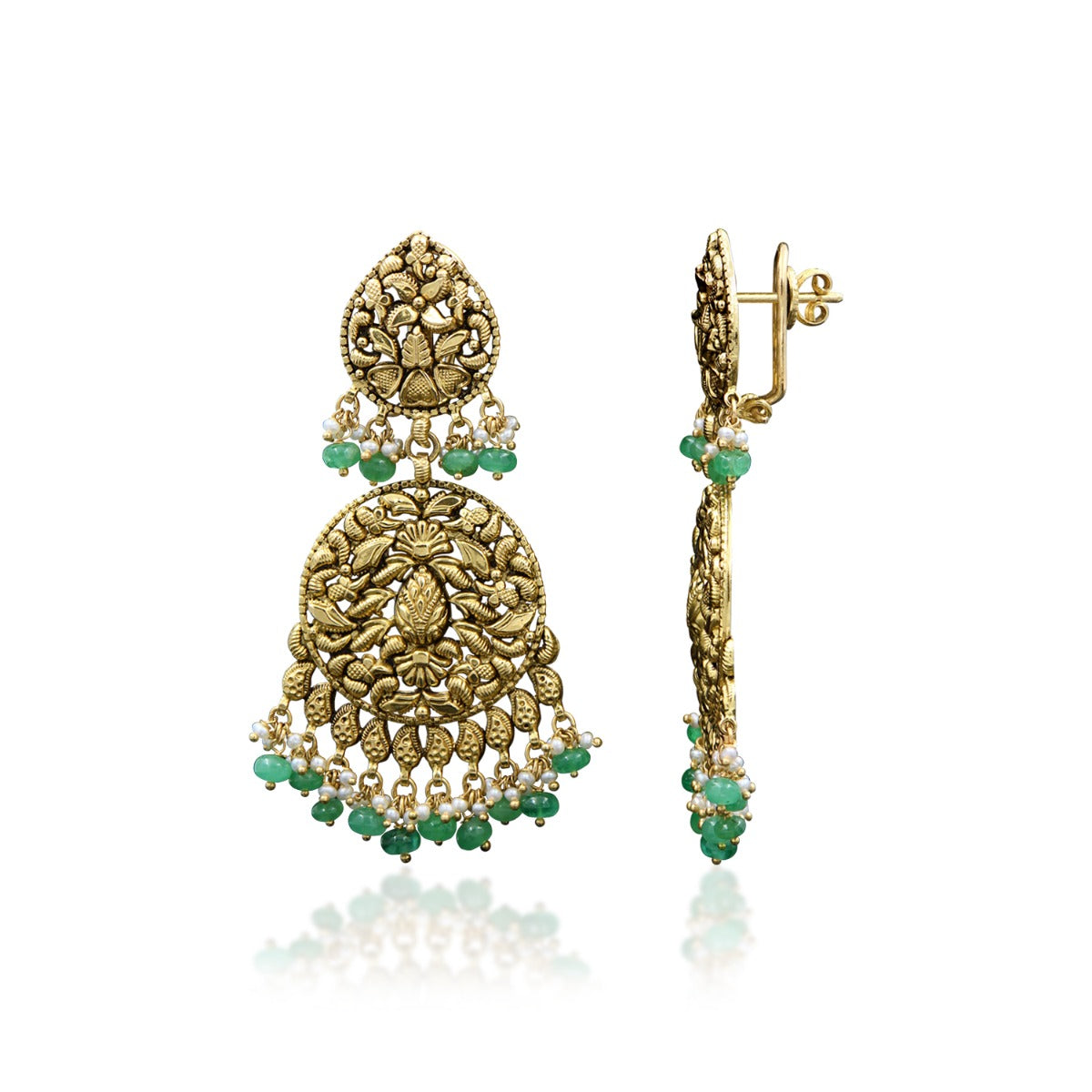 Green Embellished Gold Choker Set