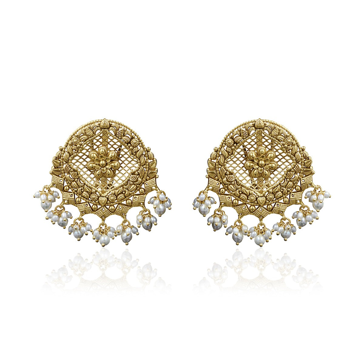 Jali Mesh Motif Gold Earrings