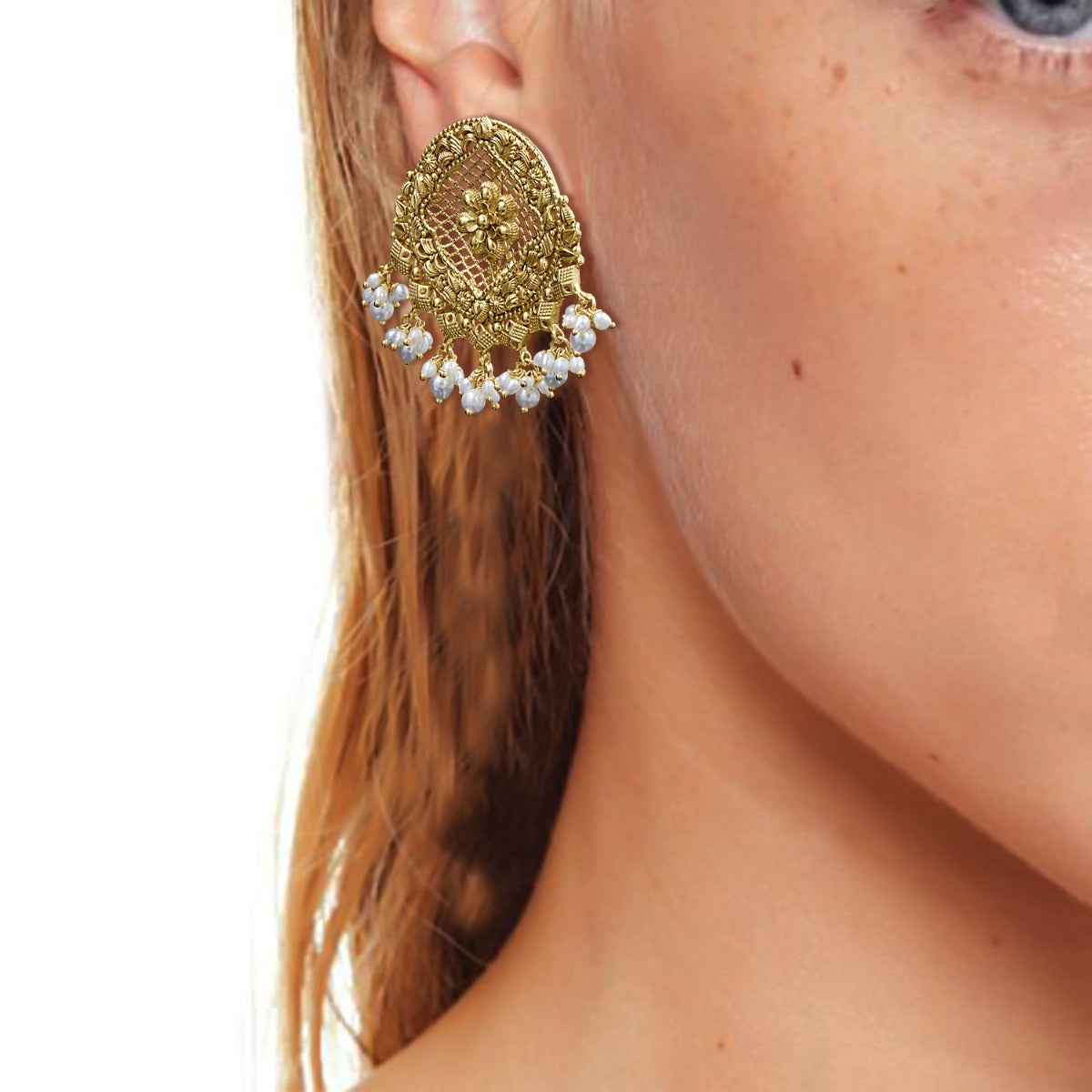 Jali Mesh Motif Gold Earrings