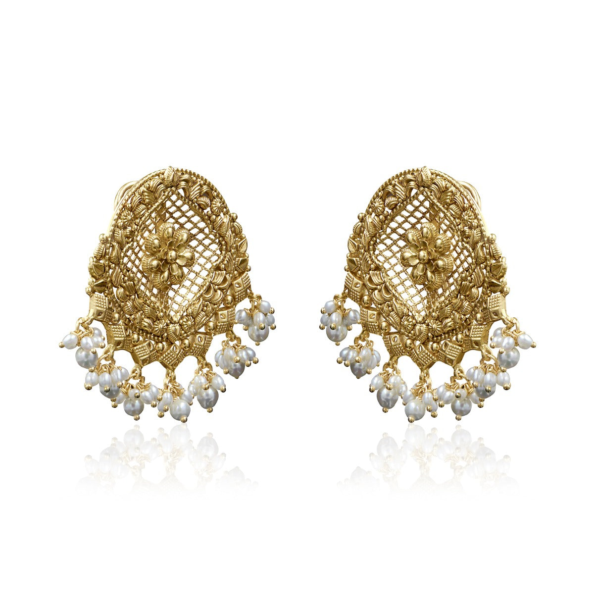 Jali Mesh Motif Gold Earrings