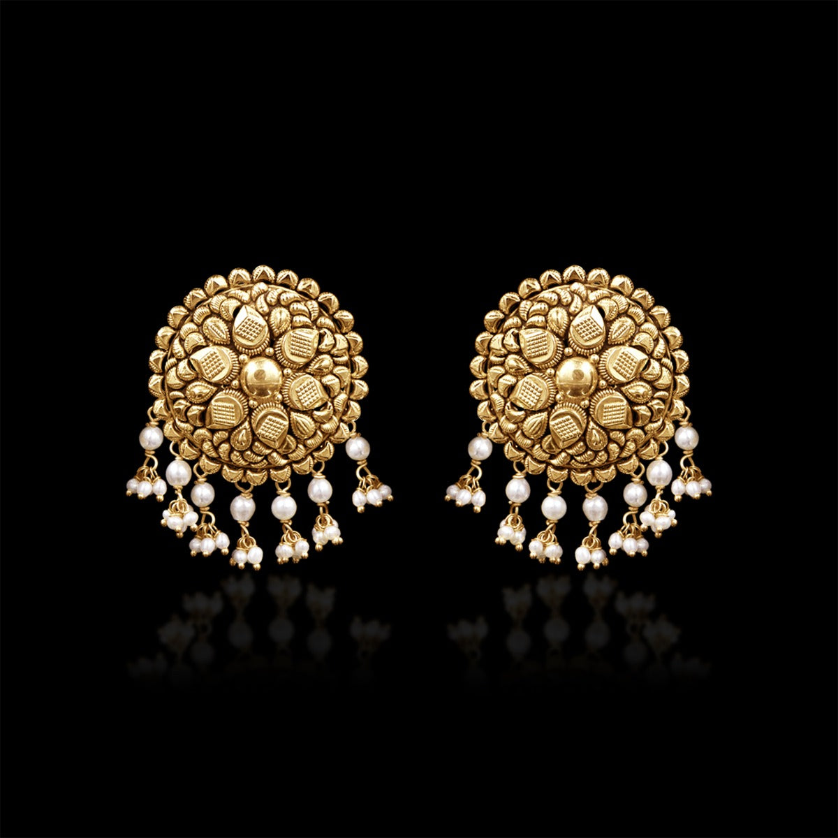 Rounded Motif Gold Earrings