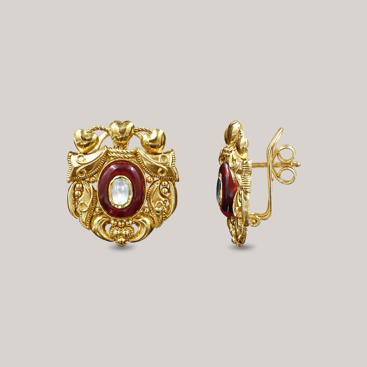Maroon Outlined Gold Earrings