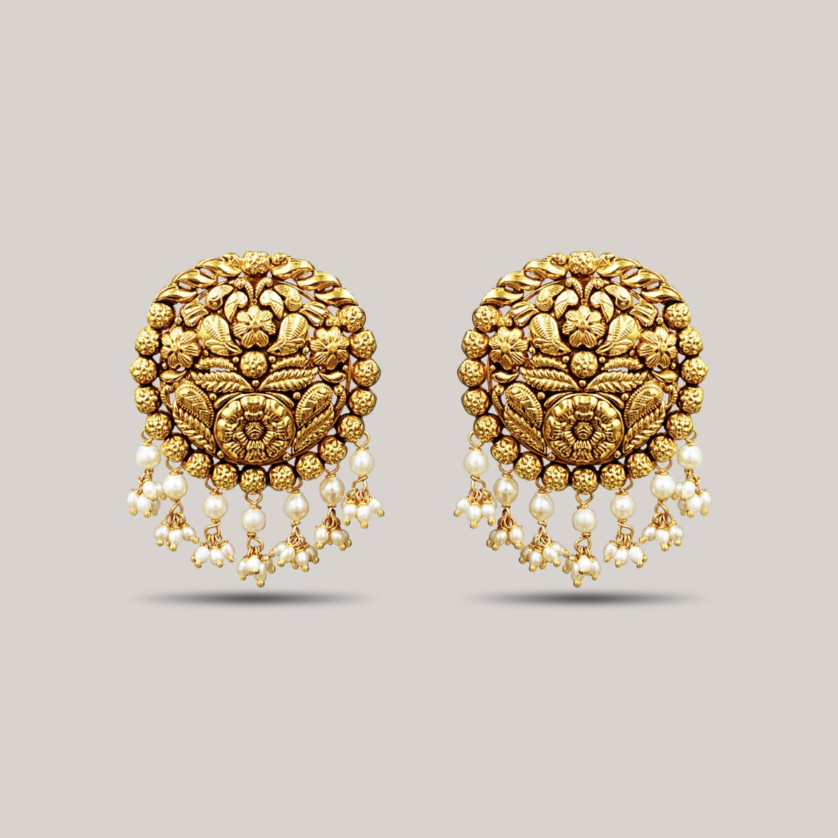 Pearl-Kissed Florals Gold Earrings