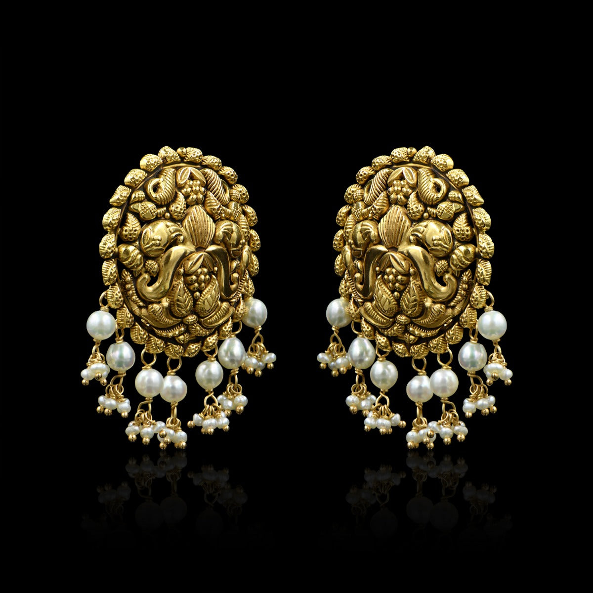 Rounded Folksy Gold Earrings