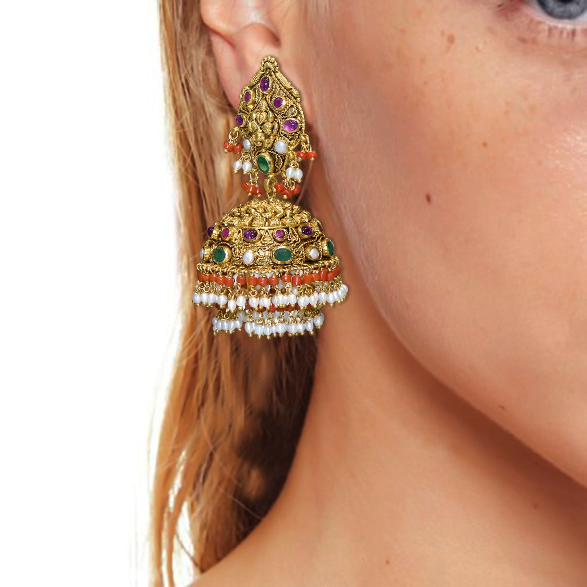 Multistone Gold Jhumka