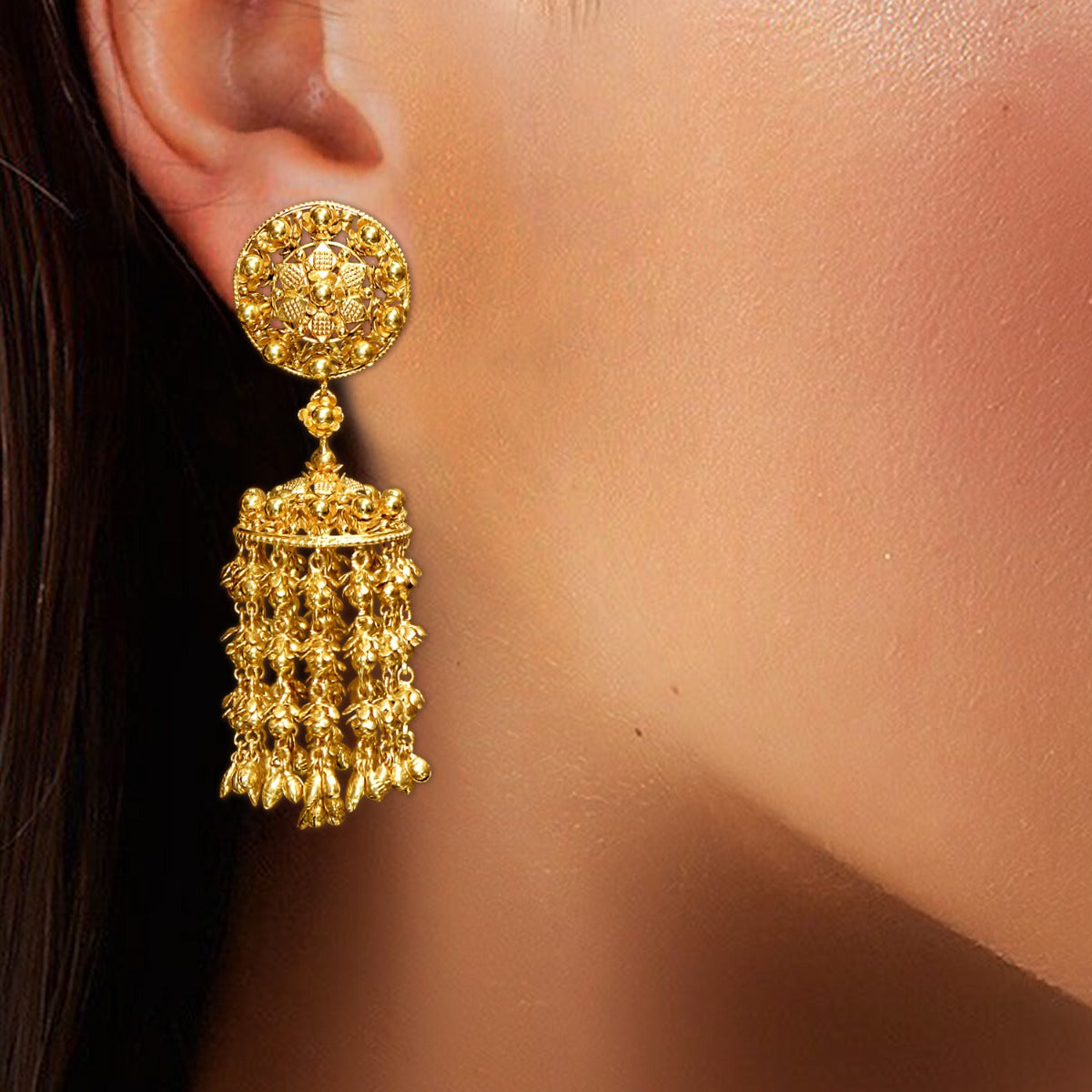 Stream Of Beads Gold Earrings