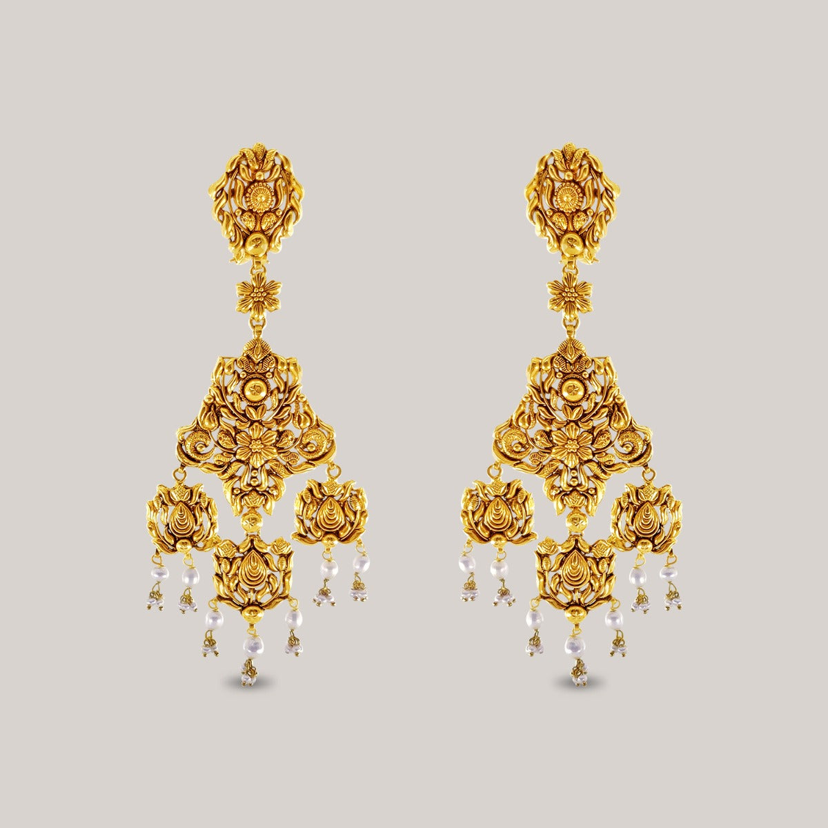 Gold Tassel Floral Gold Earrings