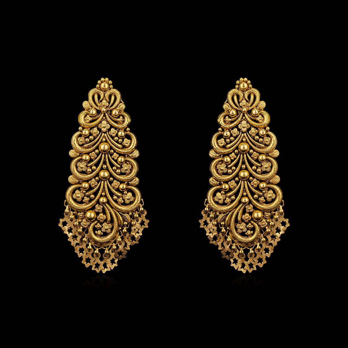 Pine Tree Carved Gold Earrings