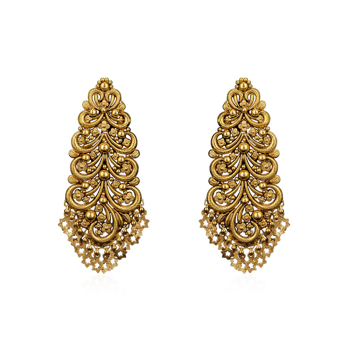 Pine Tree Carved Gold Earrings