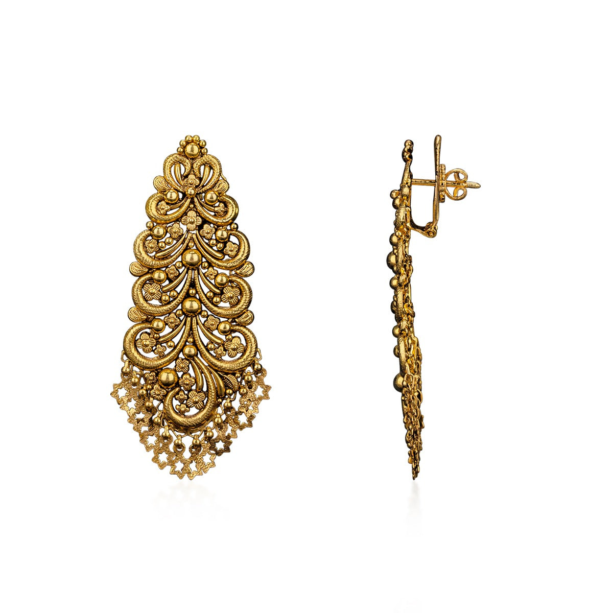 Pine Tree Carved Gold Earrings