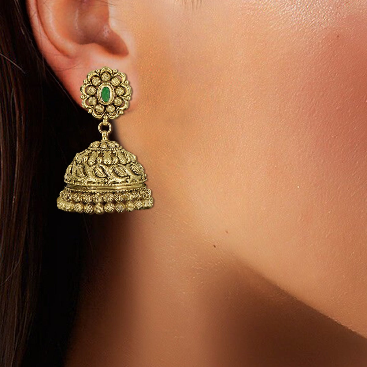 Green Stone Round Jhumka