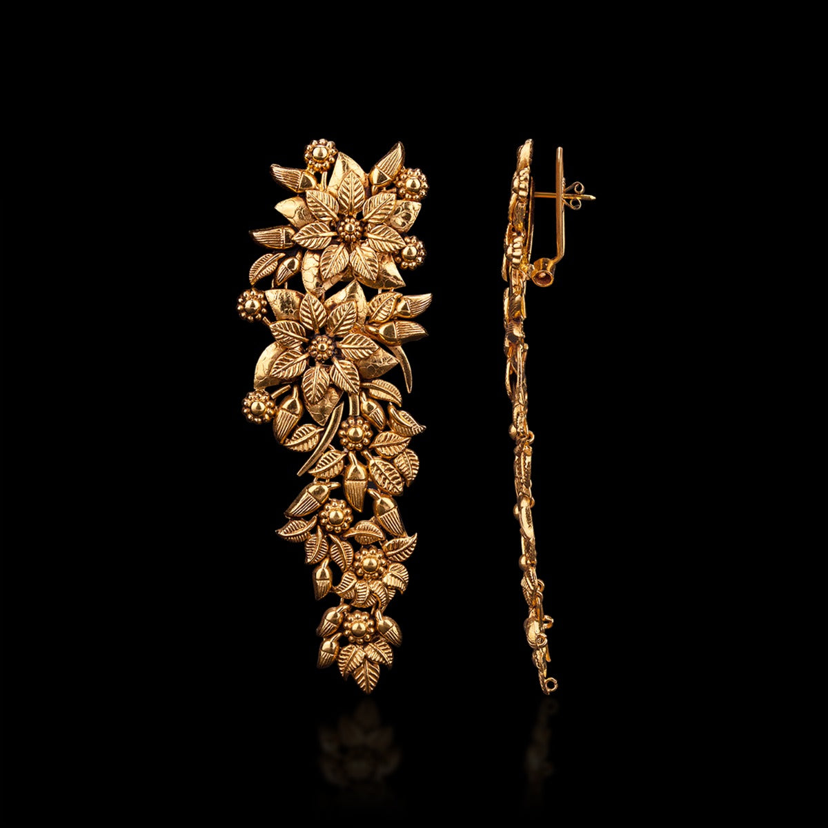Floral Creeper Gold Earrings