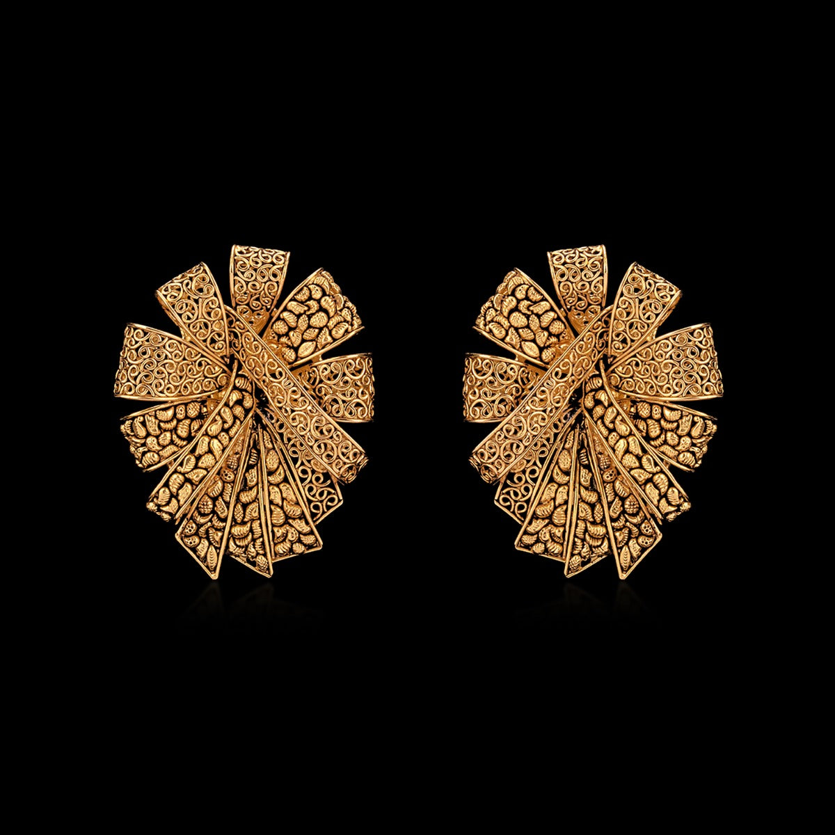 Wafer Carved Gold Earrings