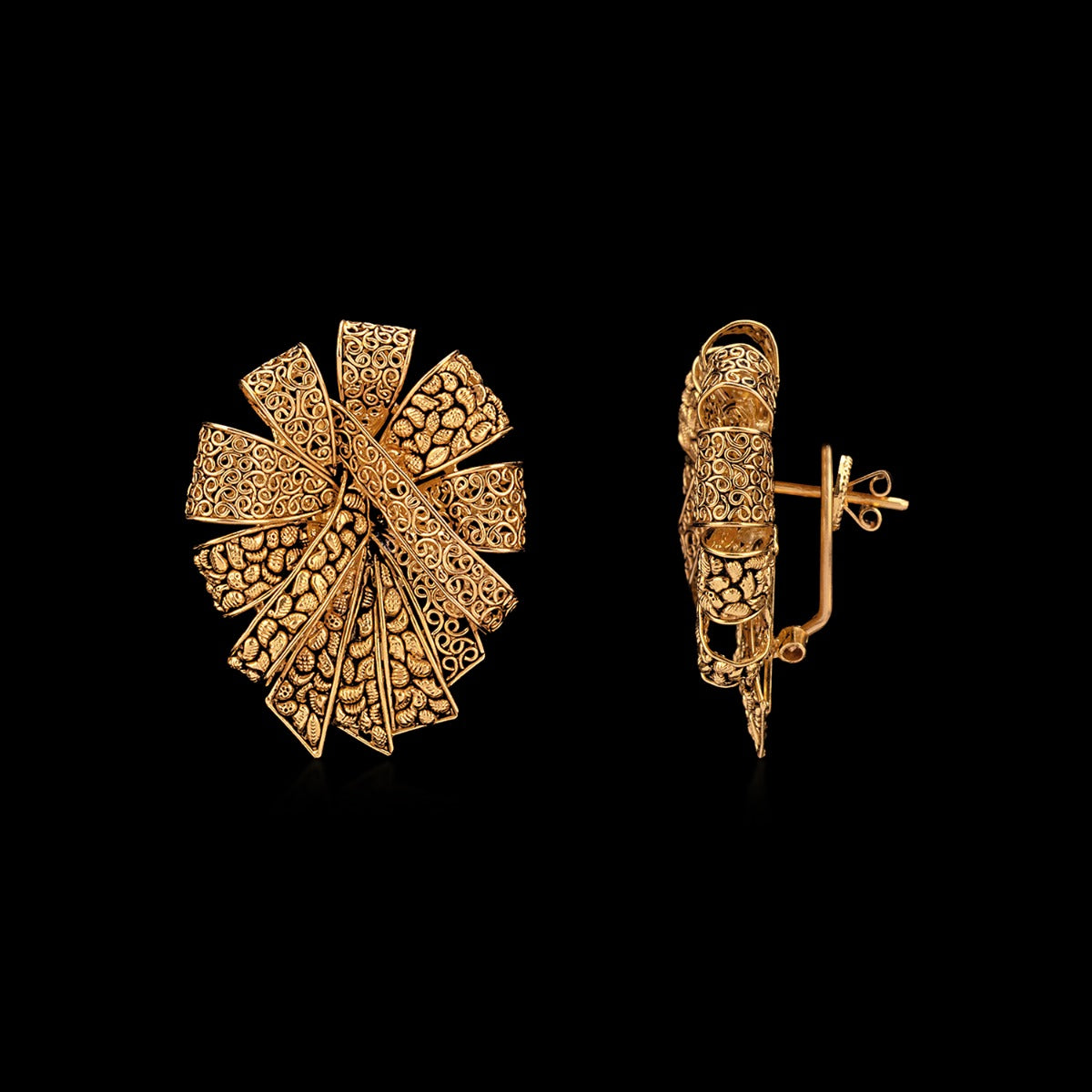 Wafer Carved Gold Earrings