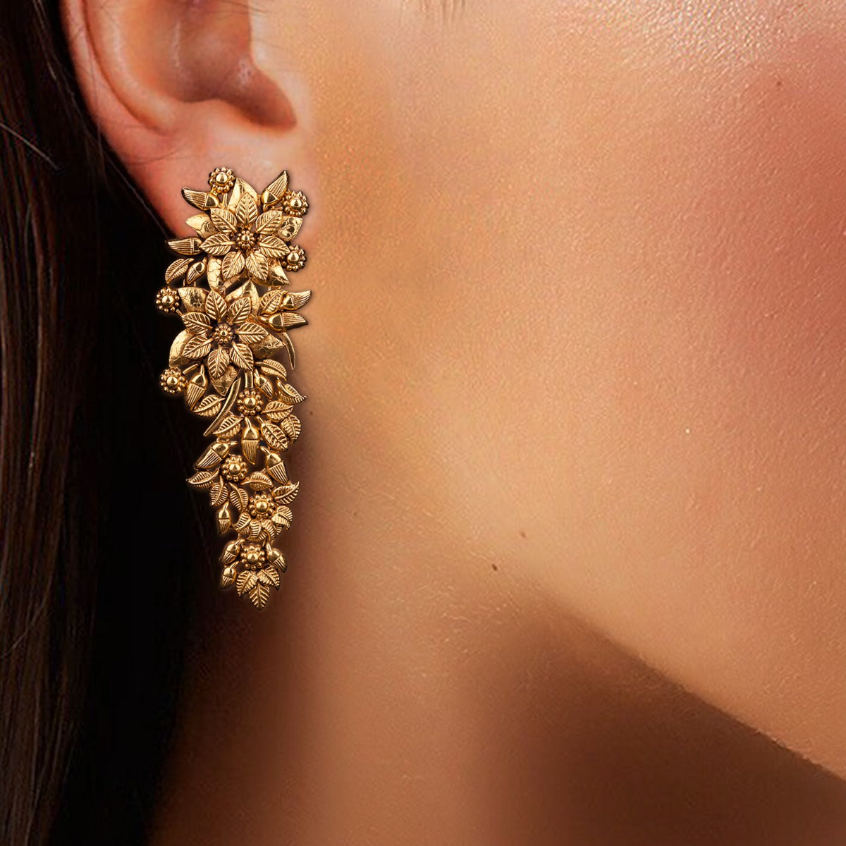 Floral Creeper Gold Earrings