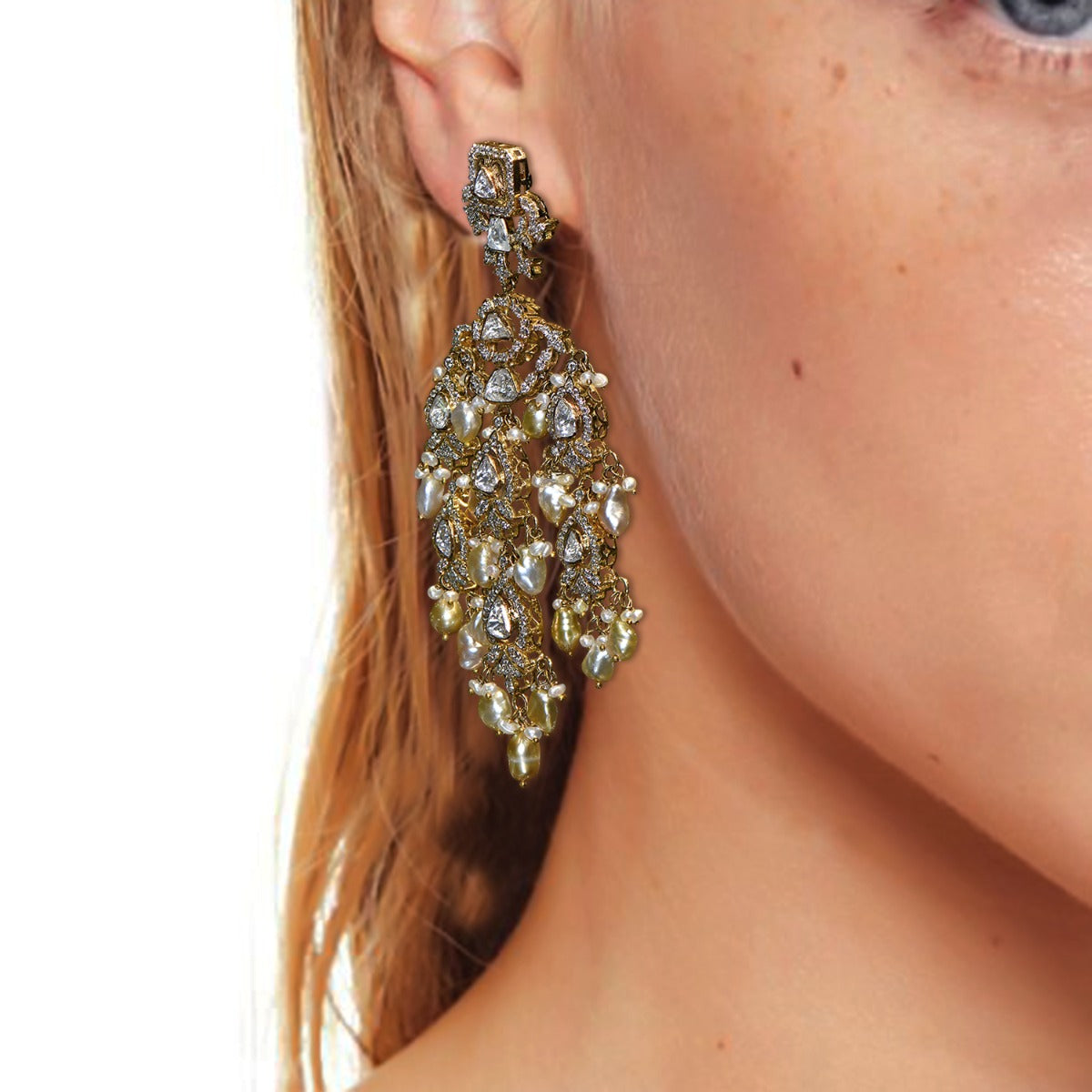 Gazania Floret Lariat Polki Necklace Set