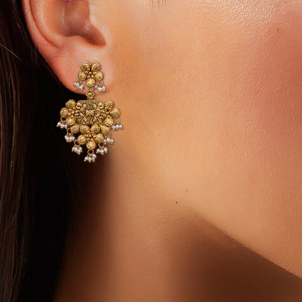 Round Petalled Gold Earrings