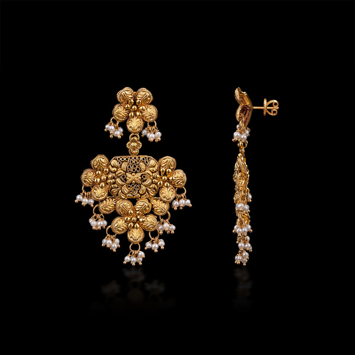 Round Petalled Gold Earrings