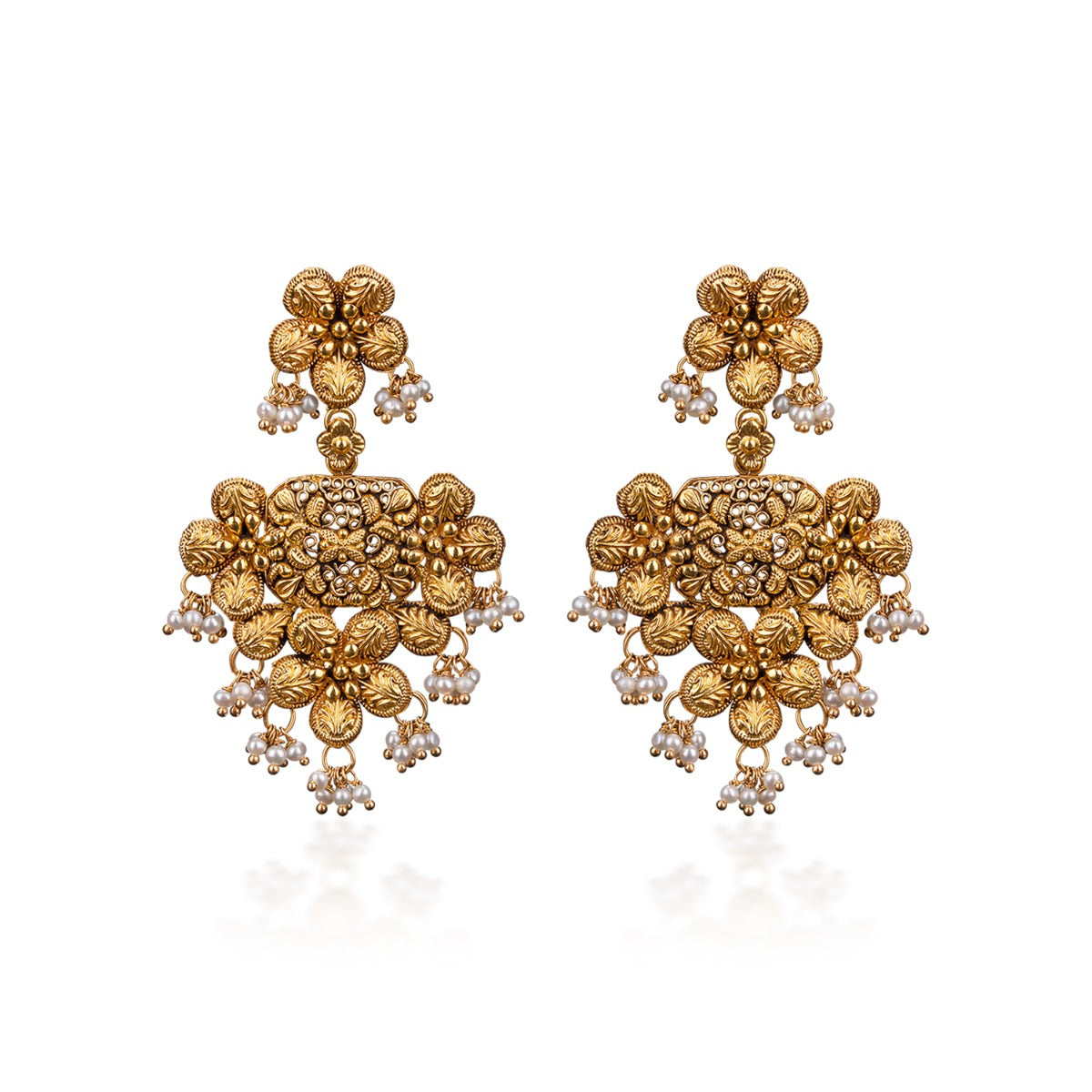 Round Petalled Gold Earrings