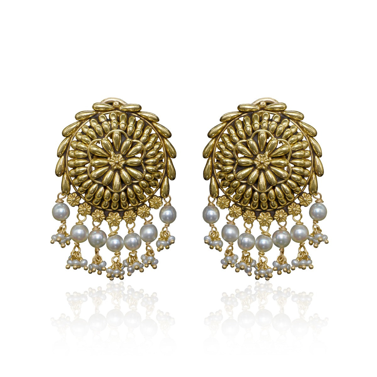 Motif Embellished Gold Earrings
