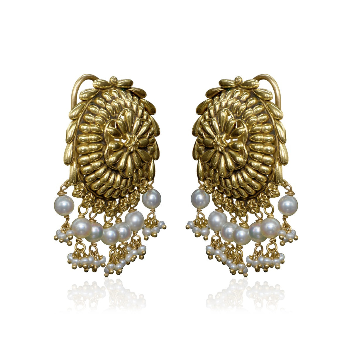 Motif Embellished Gold Earrings