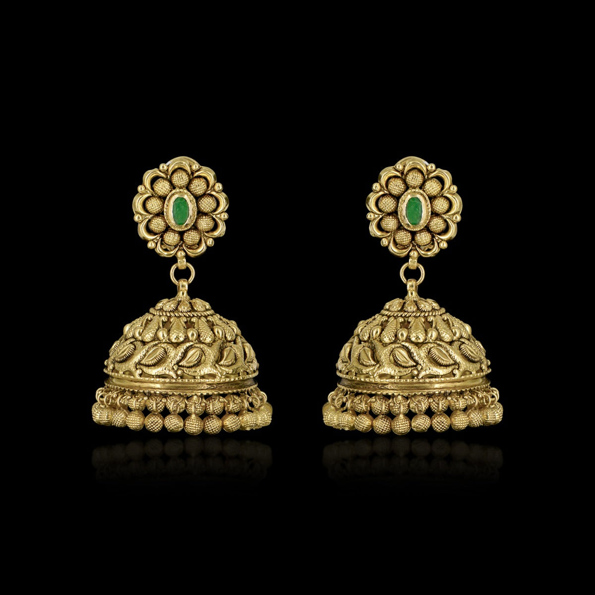 Green Stone Round Jhumka