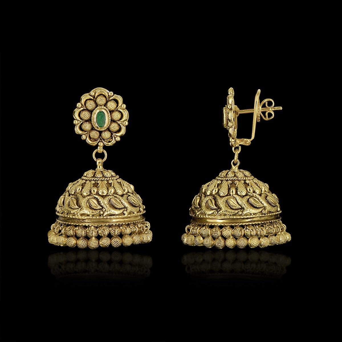 Green Stone Round Jhumka