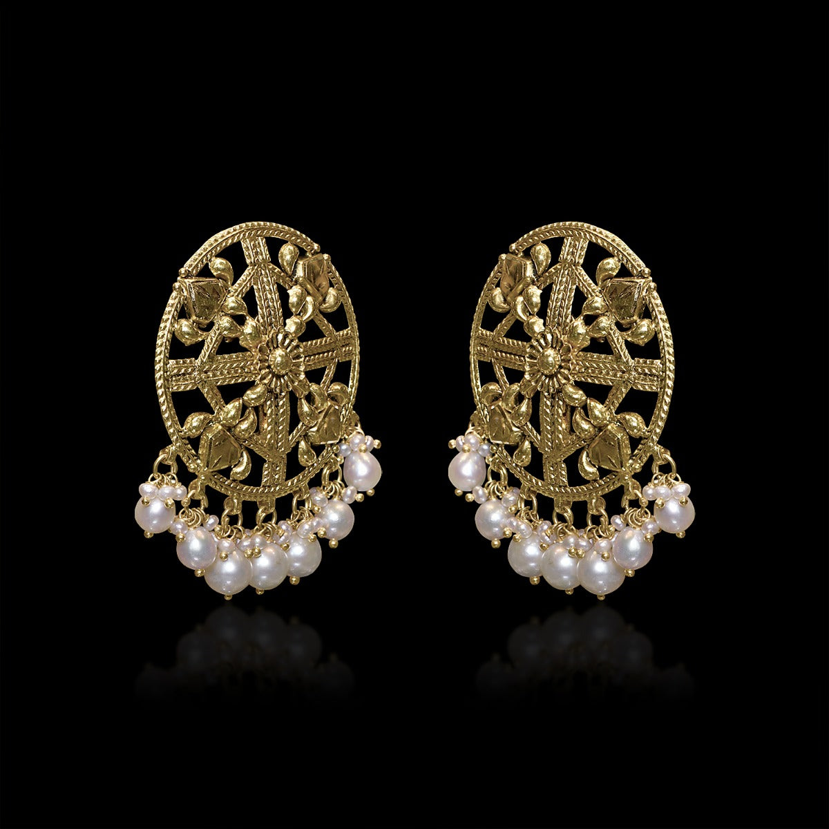 Round Square Gold Earrings