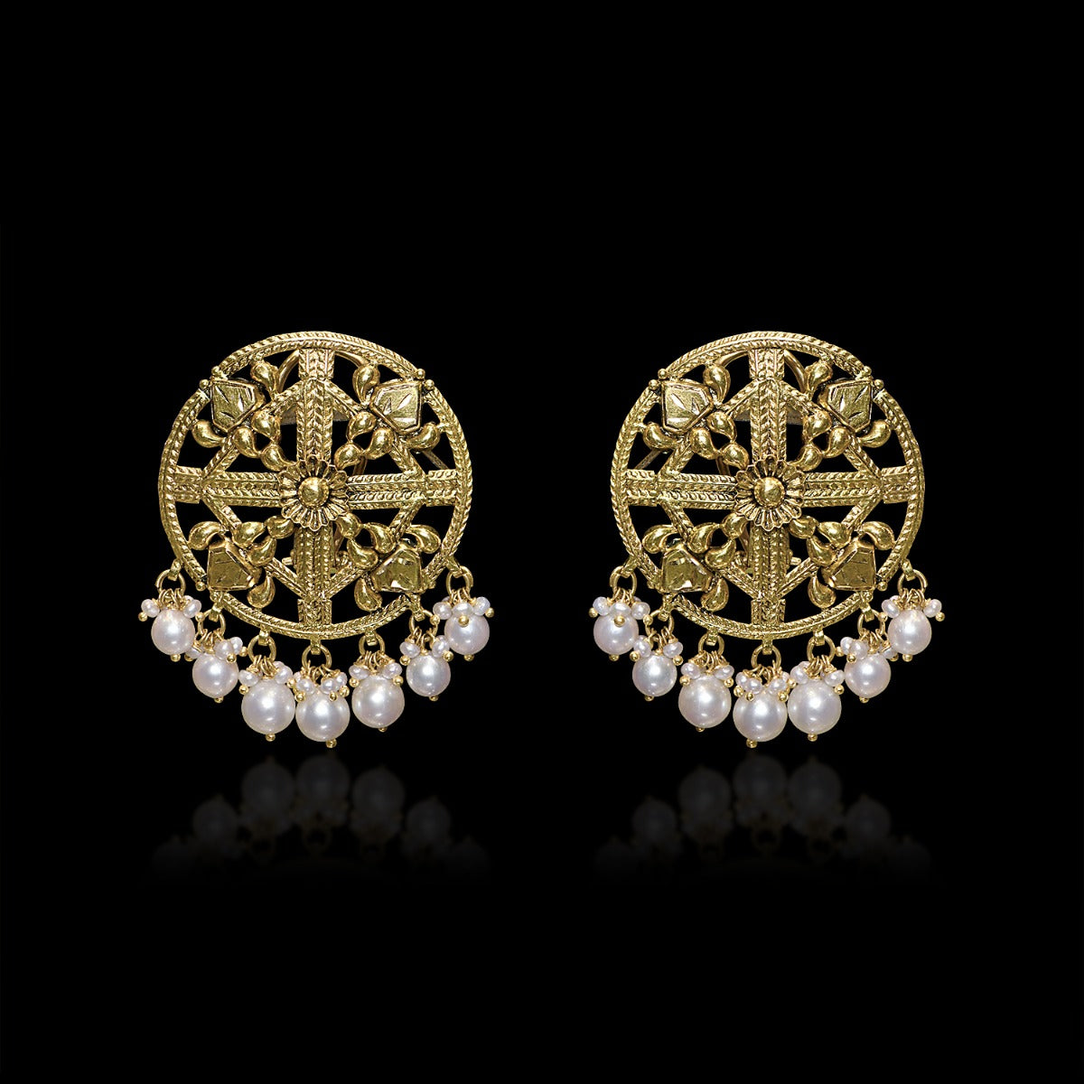Round Square Gold Earrings