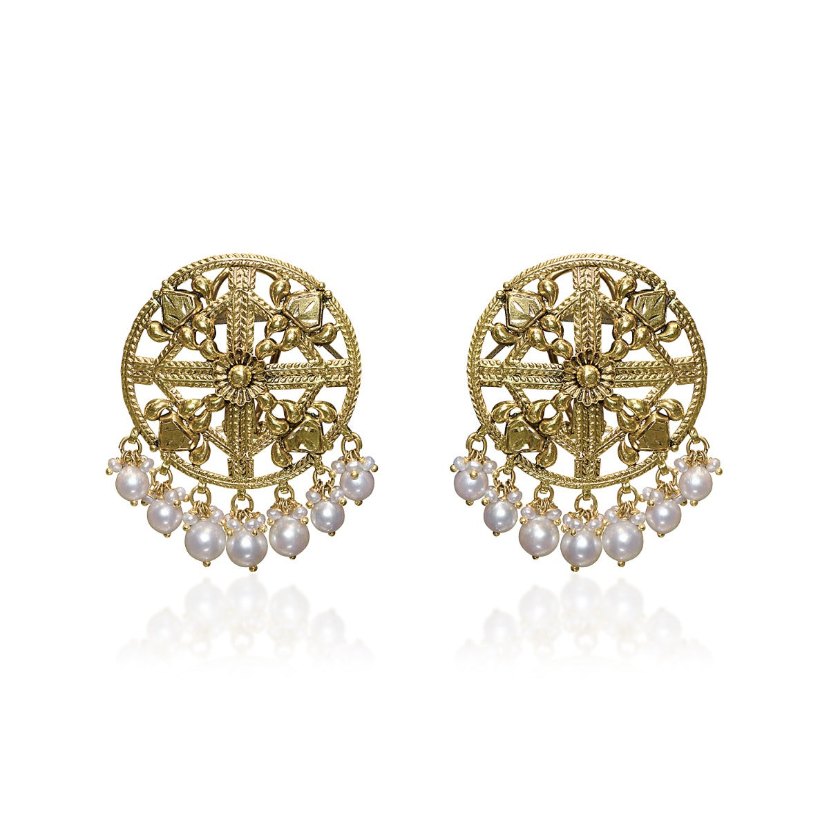 Round Square Gold Earrings