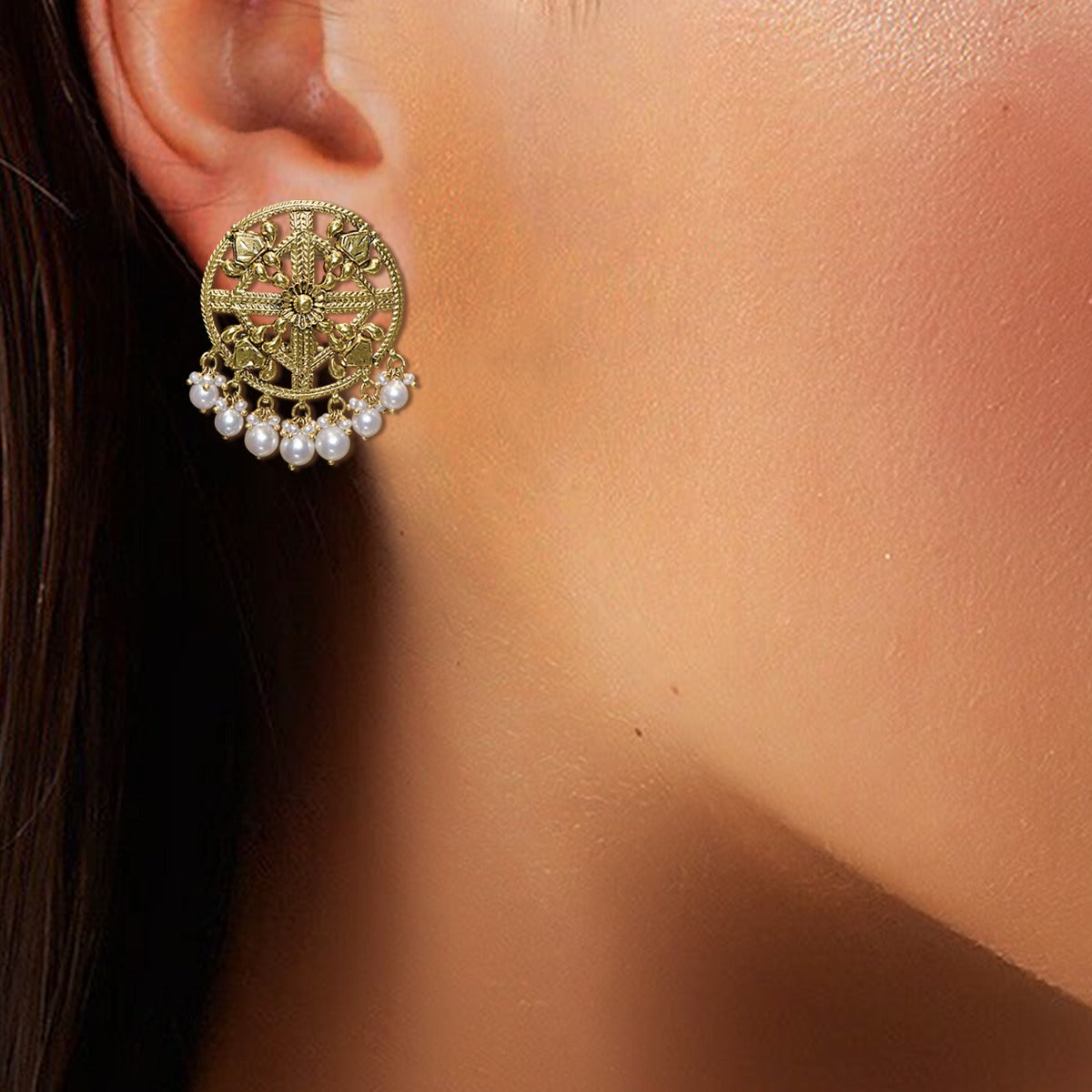 Round Square Gold Earrings