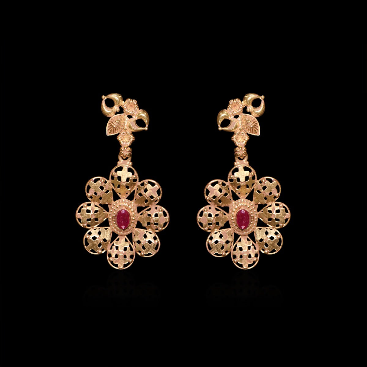 Starry Night Floral Red Gold Earrings