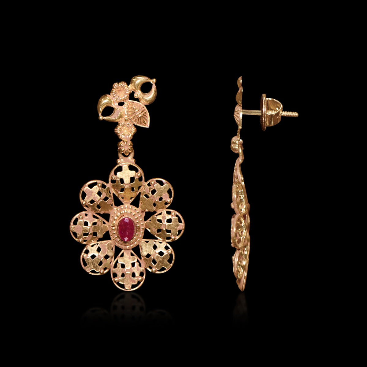 Starry Night Floral Red Gold Necklace Set