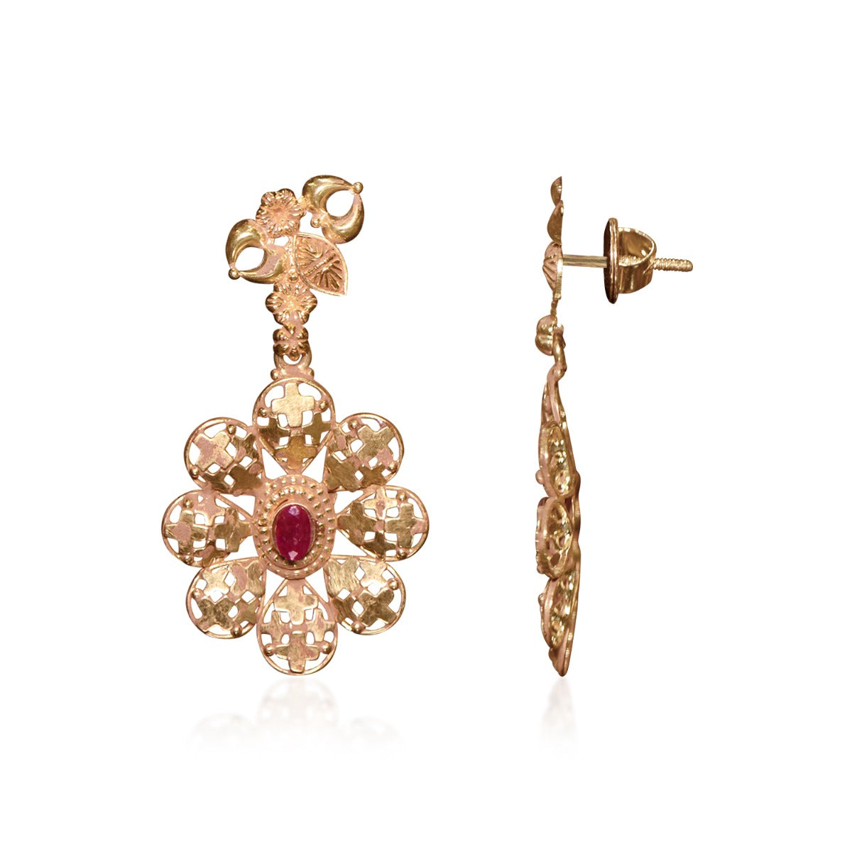 Starry Night Floral Red Gold Earrings