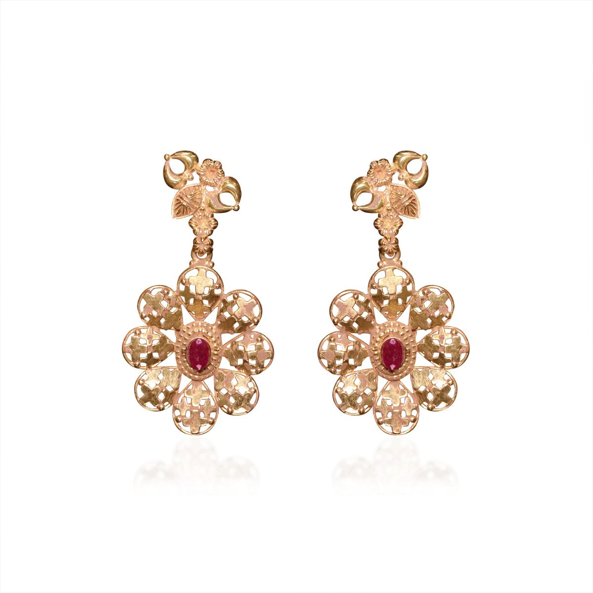 Starry Night Floral Red Gold Earrings