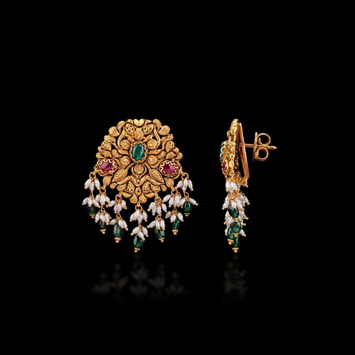 Temple Red Green Gold Earrings