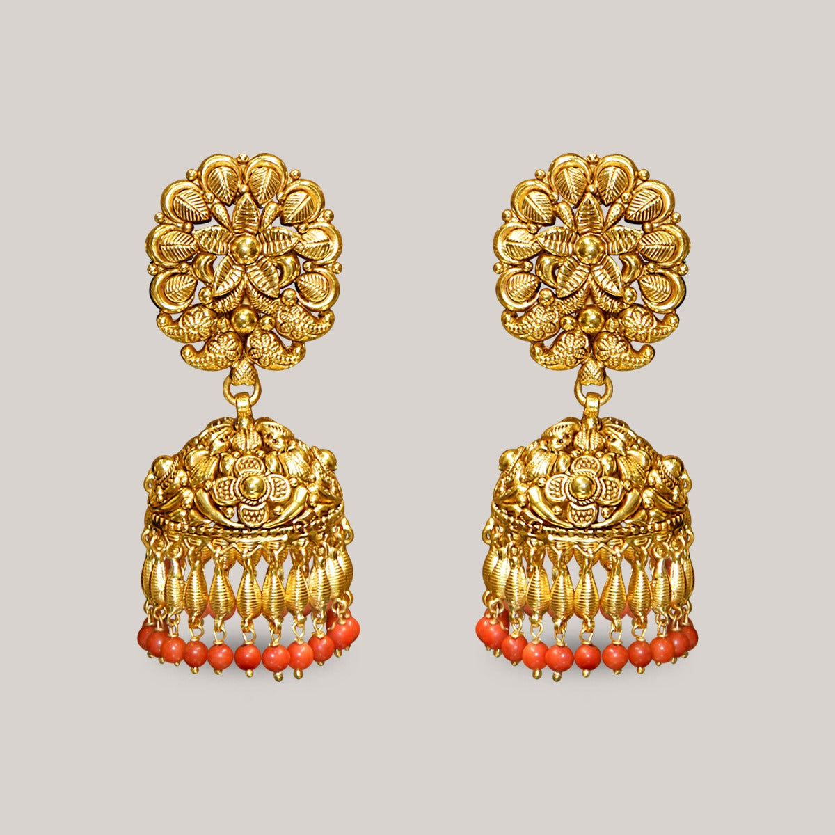 Orange Tazzos Gold Jhumka