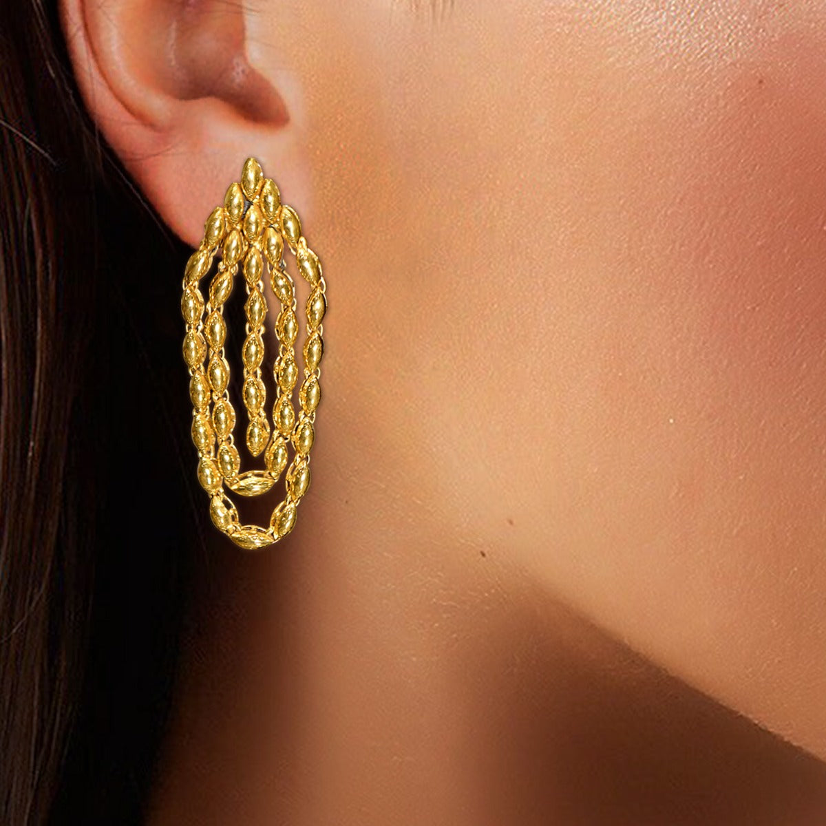 Looped Dew Drops Gold Earrings