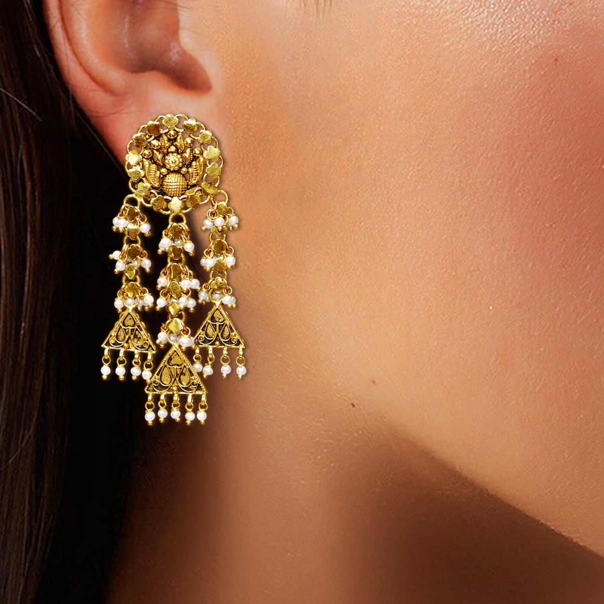 Triangle Tassels Gold Earrings