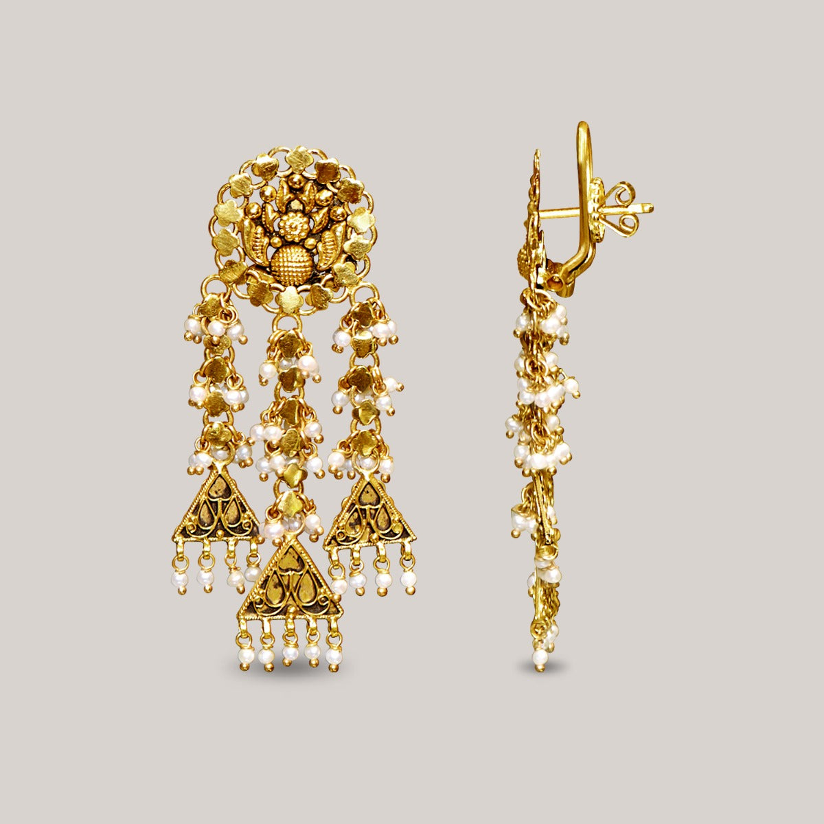 Triangle Tassels Gold Earrings