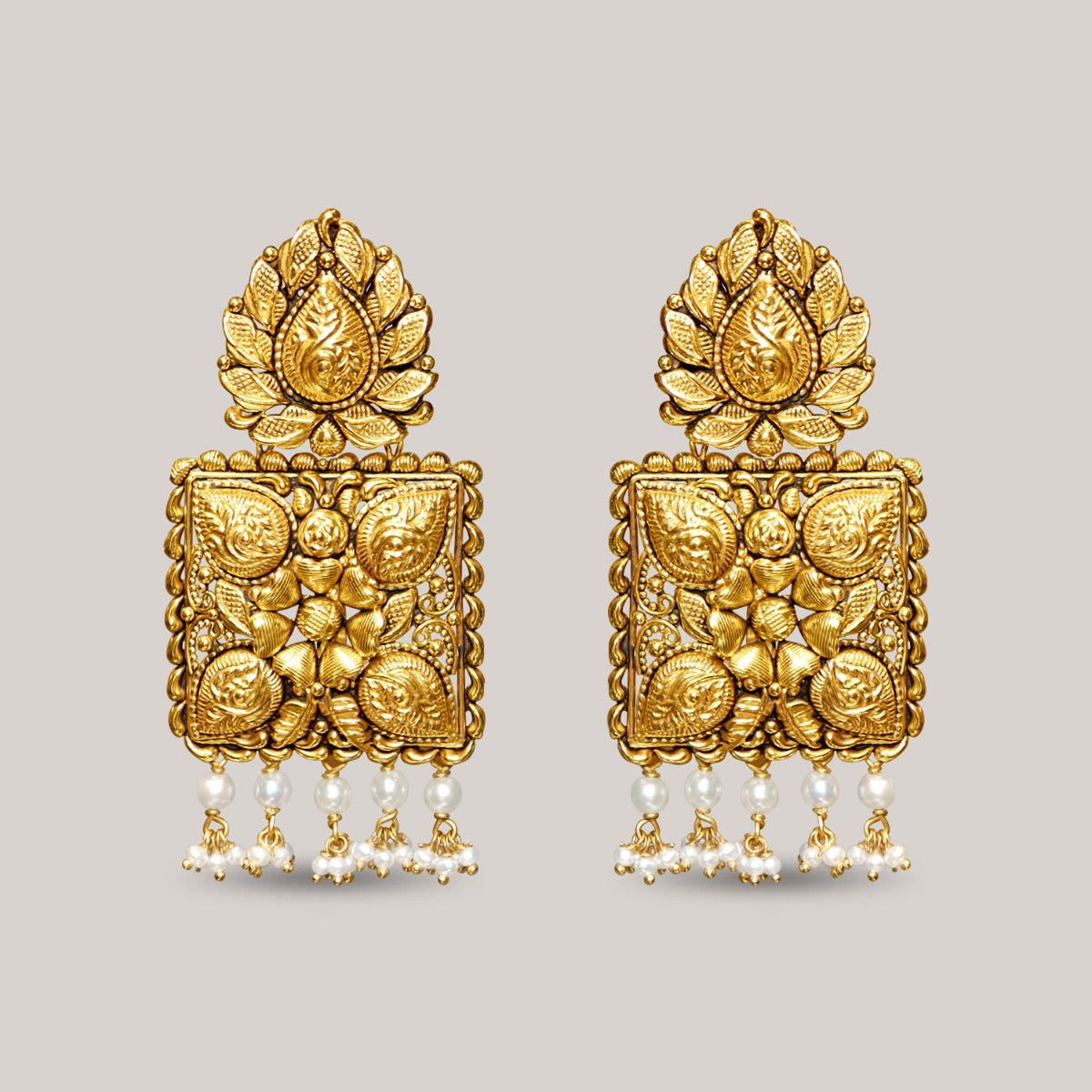 Shankh Motifs Gold Earrings